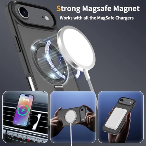 Image of Magnetic for iPhone 17 Air Case, 6.5 inch, Compatible with MagSafe, Rugged Kickstand, Not-Yellowing Military-Grade Protection, Matte Black