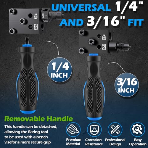Image of Brake Line Flaring Tool Kit, 3 /16″ and 1 /4″ SAE Double Flare Tool for Brake Lines, Creates Single Double & Bubble Flares for Vehicle Brake & Hydraulic Lines (7-Piece)