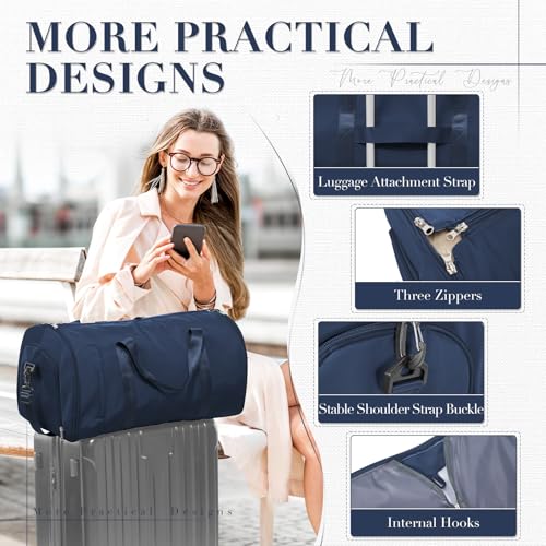 Image of Convertible Garment Bags for Travel Carry On Garment Bag For Men Women Foldable Duffle Bag For Travel,2 in 1 Hanging Suitcase Suit Travel Bags （Navy Blue）