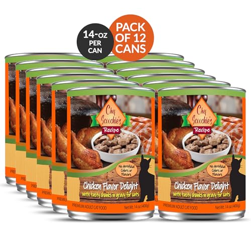 Image of Scoochie Pet Products Chef Scoochie's Tender Chicken Chunks in Gravy Wet Cat Food - Easy Open Pop-Top Cans - Protein & Essential Nutrients - Gourmet Meal for Indoor & Outdoor Cats 12 Cans (14 oz e.)