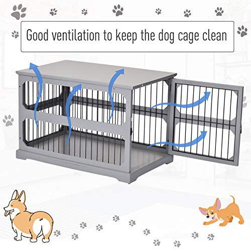 PawHut Dog Crate Furniture Decorative Cage Kennel with Strong Construction Materials & a Classic Americana Style, Grey - Image 3