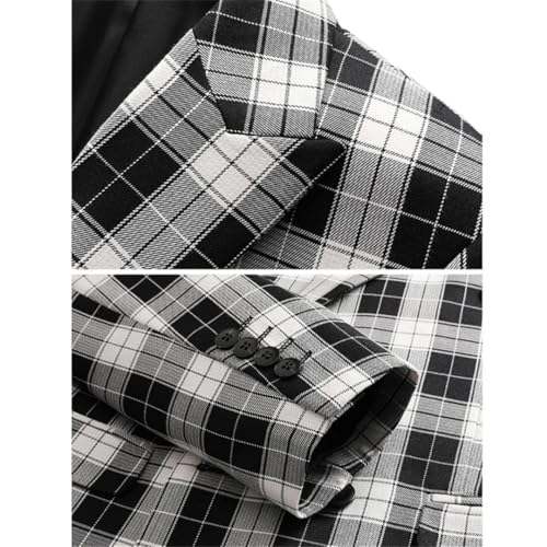 Men Grid Design Two-Piece Suit Set Striped Slim Fit Jacket4