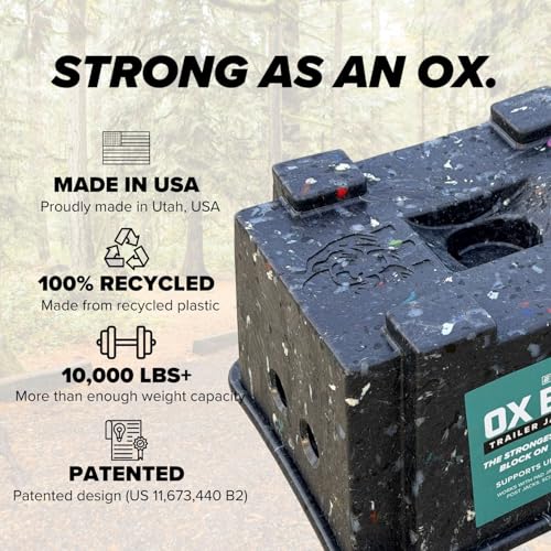 Image of OX BLOX Heavy Duty Trailer Jack Block - RV Leveling Blocks & Stabilizer Pads - 10,000 lbs Capacity - Made in USA from Recycled Plastic - for Tongue Jack, 5th Wheel, Camper & Travel Trailer