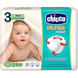 Pañales Ultra Absorbentes Para Bebés Chicco Chicco Ultra Fit&Fun - Pack 21 pañales ultra absorbentes, Talla 3, 4-9 kg (Midi) 21 ud - Pañales Maxi 4-9 kg 21 ud
