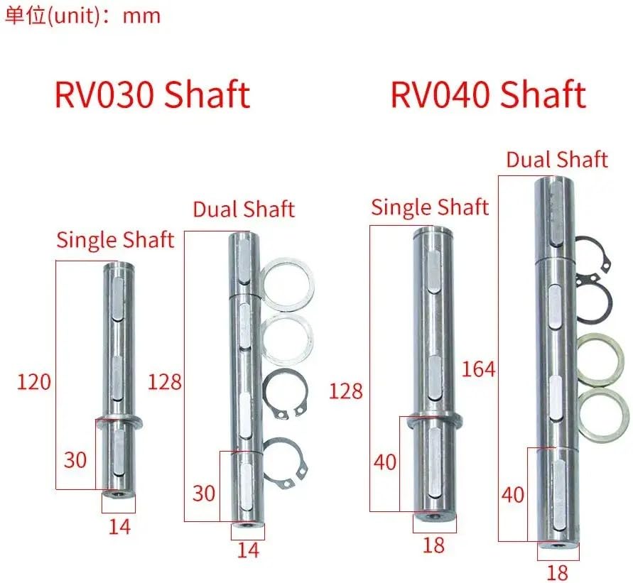 Diámetro del eje de salida simple/dual 14/18mm para reductor de gusano eje de salida+juntas+anillo S+Pin de esquina para caja de cambios NEMA NMRV 030/40 (030 doble eje 14mm)