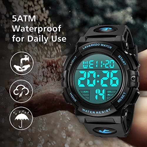L LAVAREDO Mens Digital Watch Sports Military Watches Waterproof Outdoor Chronograph Wrist Watches for Men with LED Back Ligh/Alarm/Date — view 5