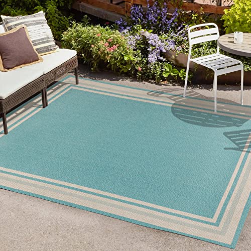 Tapete Jonathan Y James Modern Border Stripe 3x5 Aqua/Beige miniatura 3