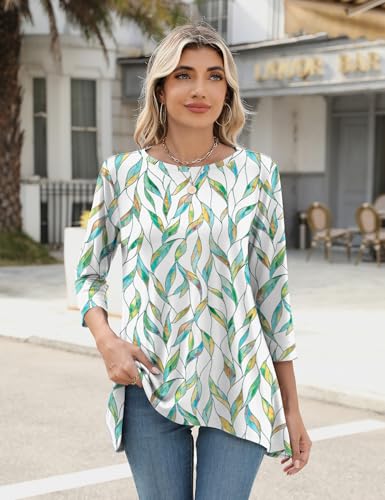 LOMON 3/4 Sleeve Tunic Tops for Women Loose Fit Dressy Casual Blouse Flowy Shirts to Wear with Leggings S-3XL