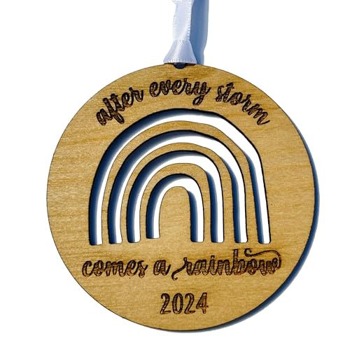Image of After Every Storm Comes A Rainbow Ornament 2024 Dated - New Year Overcoming Challenges - Rainbow Baby Gift - New Parents - Rustic Style - (2024)