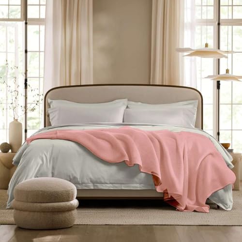 Image of Super Soft & Breathable 100% Microfiber Waffle Blanket - Throw Blanket and Quilt for Bed & Sofa Queen Size - Blush Pink