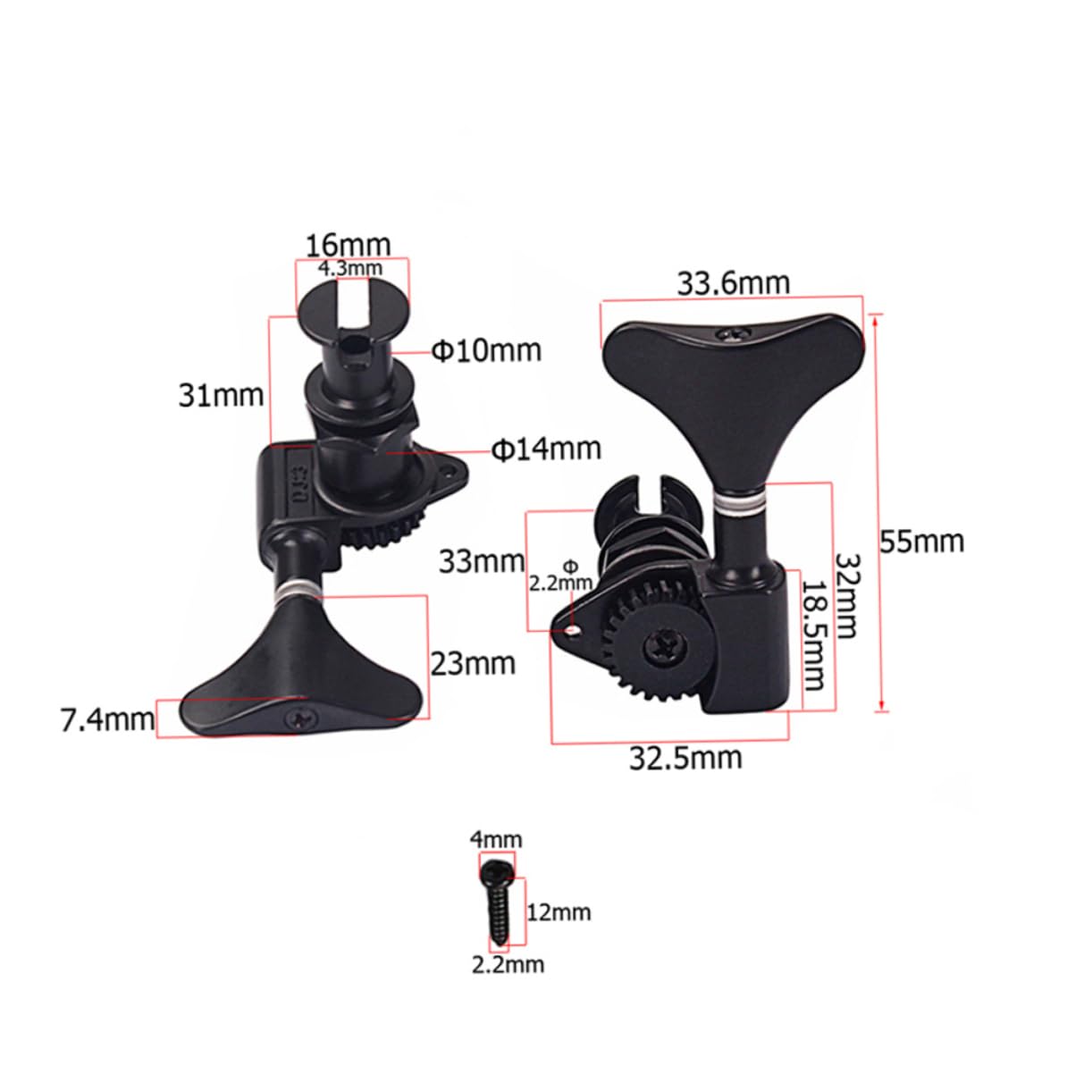 Clavijas de Afinación para Ukelele Gc117 2l 2r de Metal Negro