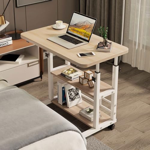 サイドテーブル キャスター付き 昇降式テーブル 高さ調節可能(60cm~90cm) 移動式 ベッドテーブル 360°回転 組み立て簡単 安定 角が丸い オフィス 仕事デスク 家庭用 在宅勤務 学習 説明書付き 幅80cm×奥行40cm