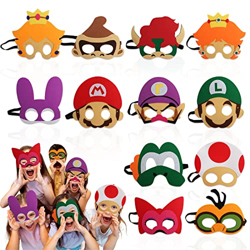 Masques de fête de jouets Mario, avec corde élastique pour masques de cosplay pour enfants, masques d'animaux en feutre 10 pièces, adaptés pour Noël, Halloween, fêtes, Anniversaires, jeux de rôle