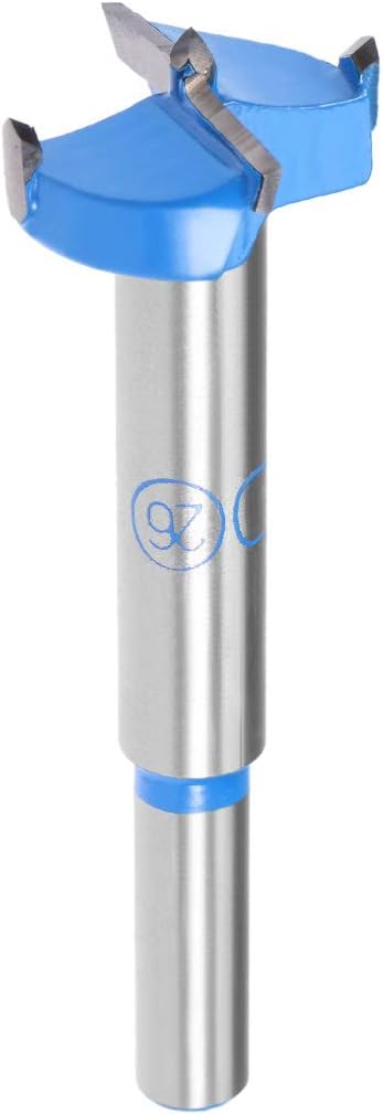 uxcell Forstner Drill Bits 26mm, Tungsten Carbide Wood Hole Saw Auger Opener, Woodworking Hinge Hole Drilling Boring Bit Cutter (Blue, Gray)