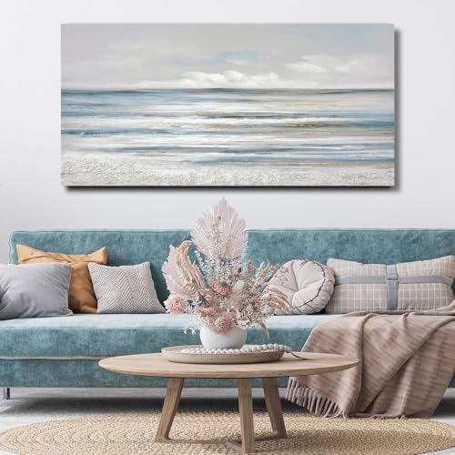 TRAIN2 ART Abstract Wall Art Modern Coastal Wall Decor Textured Blue and White Sea Background Canvas Wall Art for Living Room Bedroom Kitchen Office 20