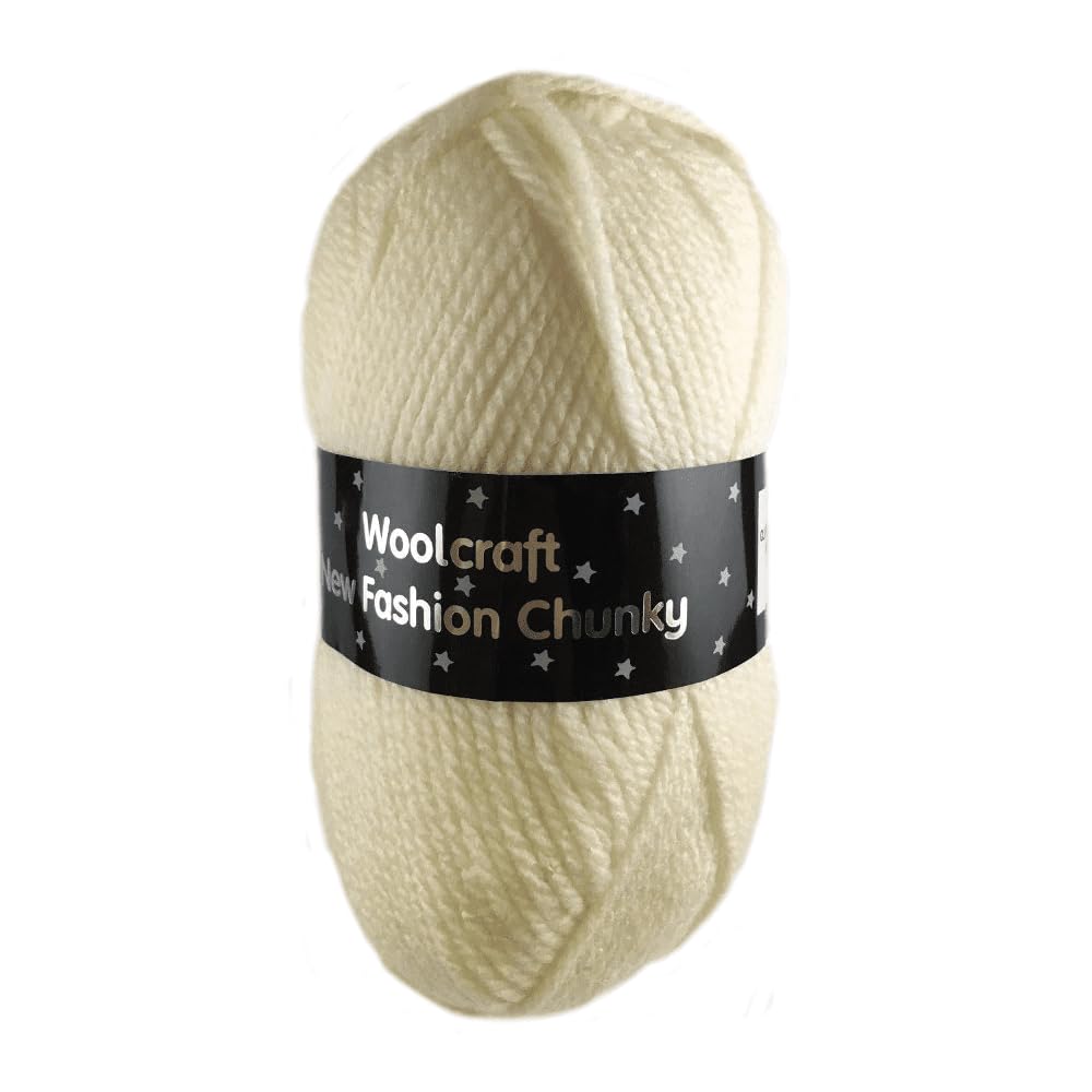 WoolCraft Fashion Chunky Knitting & Crochet Yarn, Great Value Yarn with 27 Colour Combinations in The Range, 100% Acrylic, 150 Metres, 100g Balls, Pack of 15, Cream