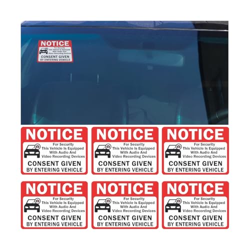 Image of Bittwee 6PCS Car Camera Audio Video Recording Window Vinyl Stickers, Waterproof Sun-Proof Vehicle Video Recorder Decals, Double Sided Auto Camera Recording Label, Universal for Most Cars