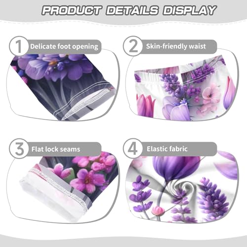 Pink and Purple Flowers Girls Leggings Stretchy Dance Pants for Kids3