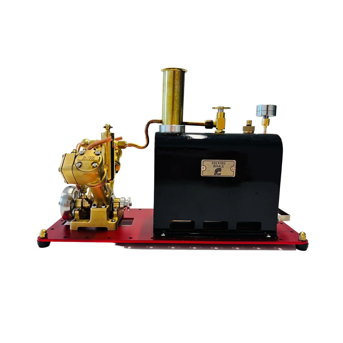 RW-BV2C Mini piston de levage inversé de type V Machine à vapeur à double cylindre et modèle de chaudière, compatible avec les bateaux à vapeur de 70 à 130 cm de long (version montée)
