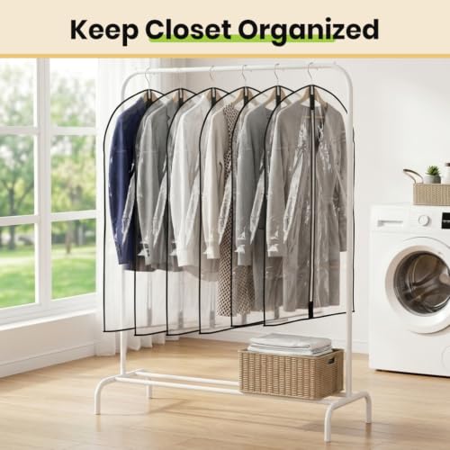 Image of HASTHIP 5 Pack Clear Garment Bags Cloth Covers for Closet Storage | High transparency hanging garment bags, with dustproof small air holes for closet clothes storage wardrobe organization