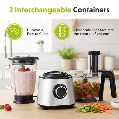 Image of Simple Deluxe Food Processor Blender Combo, 300W Electric Food Processor for Slicing, Dough, Vegetables, 6 Cup Chopper for Meat and Puree, 2 Speeds Adjustable, Safety Lock with 1.5L Glass Jar, Black