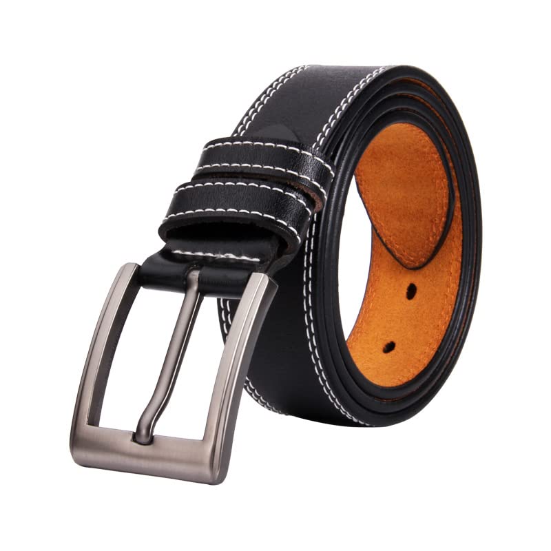 Cinturón Ajustable de Cuero Genuino, Cuero Genuino for Hombres Hebilla de Calidad Jeans Cinturones Casuales cinturón Vaquero de Negocios Masculino(Black,120)