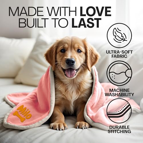 Personalized Puppy Blanket – Custom Embroidered Dog Blanket with Name & Birth Date – Soft New Puppy Gift – Keepsake for Dog Lovers, Pup Moms & New Pet Owners - Pink