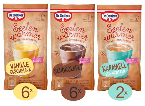 Dr. Oetker Seelenwärmer – 14er Pack Creme-Tassenpudding in den leckeren Geschmacksrichtungen Schokolade, Vanille und Karamell Geschmack