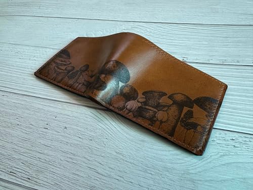 Mushroom leather wallet, mushroom pattern handmade leather wallet, Mushroom art present for men2