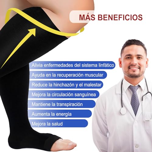 ZFSOCK Calcetines Compresion Mujer Hombre: Medias de Compresión Tallas Grandes Pantorrilla Ancha Punta Abierta 20-30 mmHg para Obesas Embarazada Venas Varicosas Deportes Vuelo XXL Beige 1 Par - imagen 5
