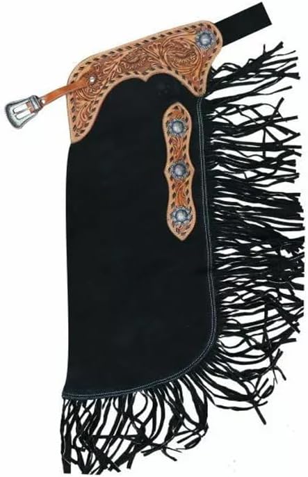 Black Western Chinks Suede Leather Basket Weave Hand Tooled Adjustbale Yoke for Men Women Kids Custom ST-CHI-098