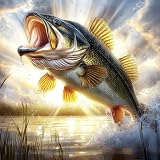 Miwixy Fish Diamond Art Kits for Adults,Bass Fish Jump Out Diamond Painting Kits,5D Full Drill Dots Round Gem Art,Lakeside Sunset Diamond Art Canvas for Beginners Home Wall Decor 12 x 12 Inch