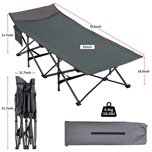 Camabel Folding Camping Cots For Adults Heavy Duty 79”X31” Extra Wide Potable Sleeping Cots For Adults Supports 400 Lbs Cot Bed For Backpacking Travel Beach Office With Side Pocket And Carry Bag Green #TOP2