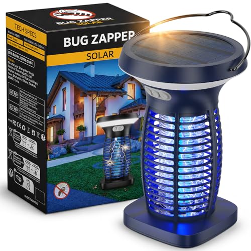 OnBeam Solar Bug Zapper Outdoor, Mosquito Zapper Outdoor Waterproof Electric Fly Zapper Rechargeable Mosquito Killer with Solar Panel, 4200V Fly Trap Indoor for Home Backyard, Patio, Garden, Camping