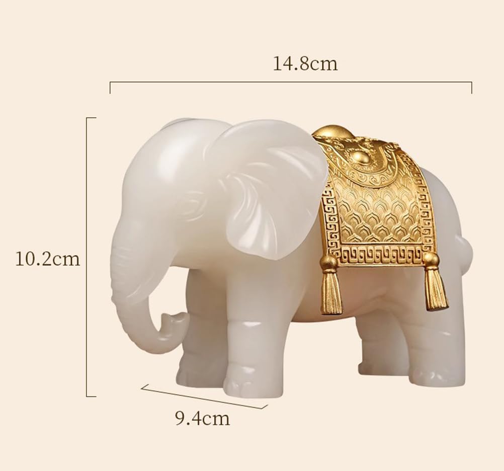 Naturalna biała statua słonia Feng Shui z jadeitu, ręcznie rzeźbiona figurka słonia wysysającego wodę bogactwa, 5,8 x 3,7 x 4 cale