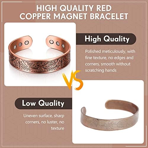 Copper Magnetic Bracelet for Men Women Life Tree Copper Bracelet Solid Cuff Bangle with 6 Magnets Red Copper Magnet Energy Bracelet, Adjustable Size with Velvet Bag (Bronze)