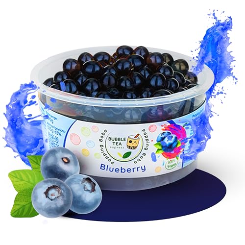Bubble Tea Express – Fruchtige Popping Boba Perlen Blaubeere 490g | Bubble Tea Perlen mit fruchtigem Geschmack | Vegan, Glutenfrei, Laktosefrei | Fruchtsaftperlen mit Algenhülle