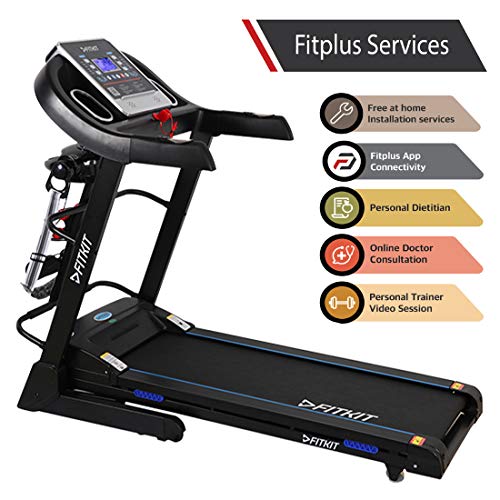 Image of Fitkit FT063 (3HP Peak) DC-Motorized Treadmill (Max Speed: 14km /hr, Inclination: Auto, Max Weight: 100 Kg) with Free Home Installation and Trainer Led Sessions by cultsport - Black