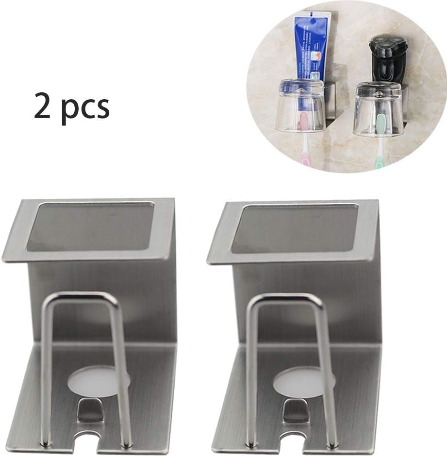 ANIAC Wall Mounted 3M Adhesive Stainless Steel Electric Toothbrush Holder with Toothbrush Cup Toothpaste Shelf Multi-Functional Bathroom Storage Organizer