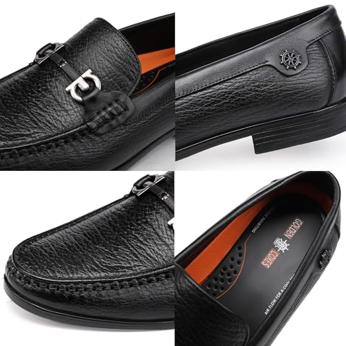 Black Leather Dress Shoes for Men, Casual Metal Buckle Formal Business Shoes Wedding Slip on Loafer Party Dress Shoes2