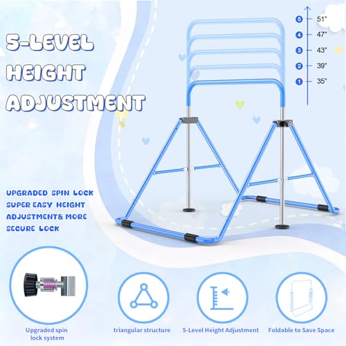Image of Safly Fun Foldable Gymnastics Bar for Kids, Adjustable 35 inch-51 inch, Sturdy 145 lbs Capacity, Easy-to-Assemble, Gymnastics Equipment for Kids for Indoor /Outdoor Training