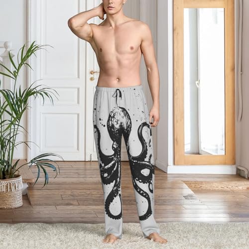 Mens Pajama Pants Bottoms With Pockets- Abstract Ink Octopus Soft Men Lounge Pants, Comfy Mens Pj Pants2