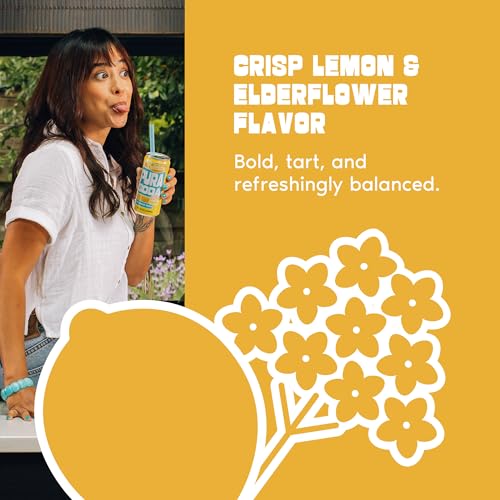 Image of PuraSoda Lemon Elderflower - 12g Pure Cane Sugar Soda, 10 Fl Oz, Pack of 12 | Real Fruit Extract, Non-Gmo Vegan, No Stevia Or Artificial Sweeteners, 12g Cane Sugar, 10 Fl Oz Cans