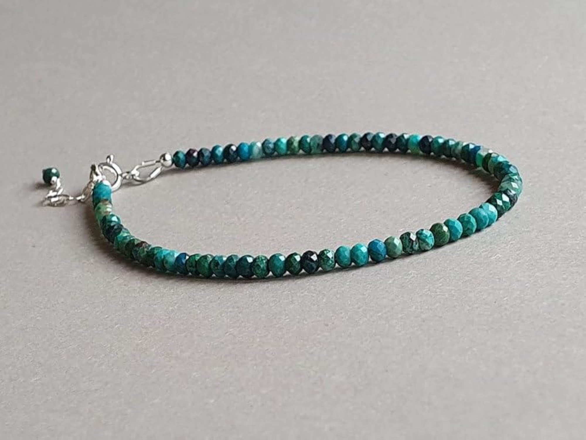 Chrysocolla Round Beaded Bracelet with Faceted Multicolor Stones, Adjustable