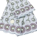 Nina He 5 Yards Swiss Voile Lace Fabric Latest Heavy Beaded Embroidery African 100% Cotton Popular Dubai Style for Wedding Party (white 1)