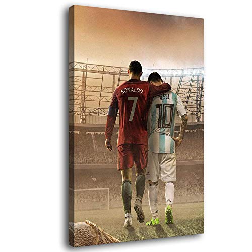 Messi Y Cristiano Ronaldo Leinwand-Kunstposter & Wandkunstbild modernes Familien-Schlafzimmer-Dekor-Poster Leinwand Bilder 45x65cm x1 Rahmenlos Cover