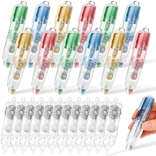 Chiisong 24 Pcs Correction Tape Pens Refillable Retractable Correction Tape Pen Tape Refillable Correction Tape Pen Comfortable Pen Shape Correction Pen for School Office Supplies