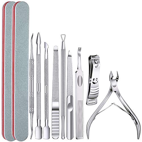 11 Pieces Cuticle Pusher Cutter Set Cuticle Nipper Cuticle Trimmer Remover Nail Clipper Nail File Emery Boards Pedicure Manicure Tools for Women Men