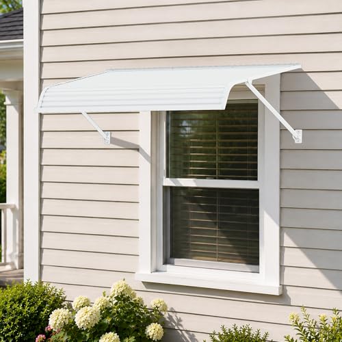 Kozyard Window Awning 48' W x 40' D, Aluminum Frame with Impact-Resistant PVC Panels, Two...