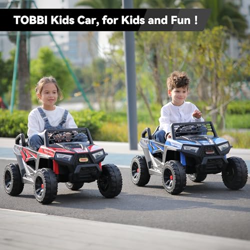 TOBBI 12V Kids Ride On Car Toy, Toddlers Electric Off-Road Truck, Battery-Powered 4 Wheels Vehicle to Drive with 25W Dual Motors/Safety Belt/Horn/Music & LED for Chirdren Aged 3-6 Years-Blue
